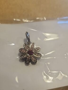 Coach Charm Pink Rhinestone Flower 1/2" Silvertone Euc!